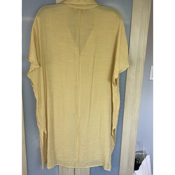 GiGio Boho Tunic Top XL 3/4 Sleeve V-Neck Gauzy  Beach Casual Yellow Gold - Picture 6 of 6